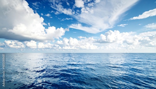 Fototapeta Naklejka Na Ścianę i Meble -  Serene ocean meeting a vibrant, cloud-filled sky