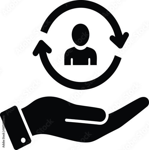 vector illustration of art of hand supporting a person within a circular flow