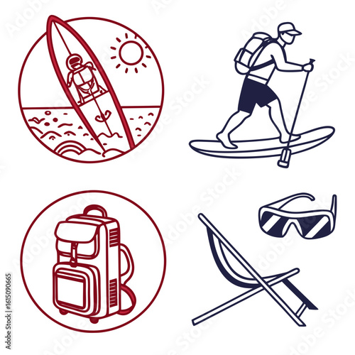 Summer vacation and outdoor activities vector icons set