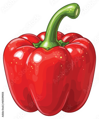 Bright red bell pepper with green stem