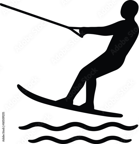 Silhouette of water skier enjoying summer watersports vector illustrator