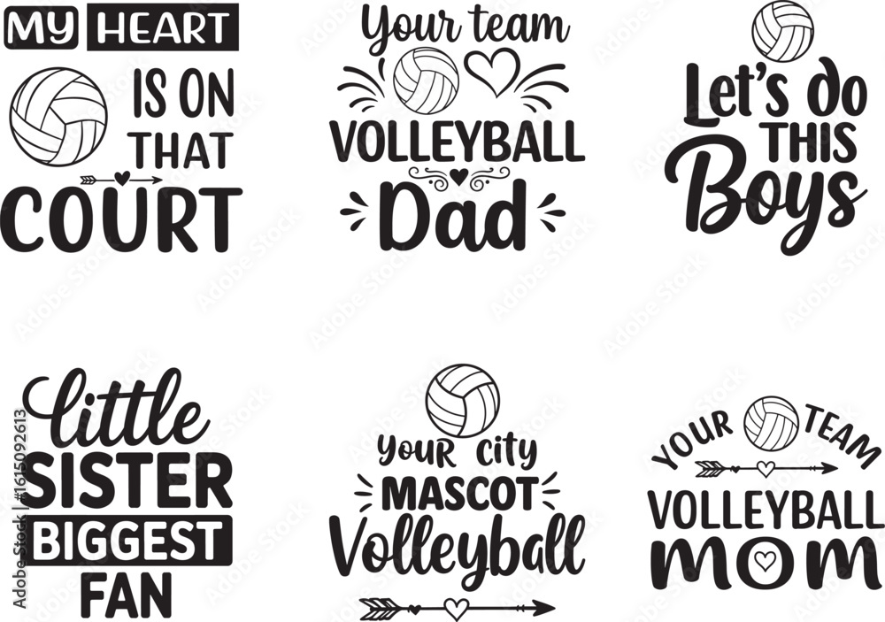 Fototapeta premium Volleyball themed quote designs for apparel and merchandise in vector format