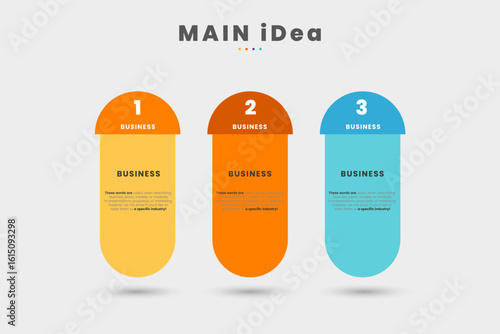 A modern 3-step infographic banner showcasing business concepts design. and a colorful horizontal ribbon connecting each circular stage, with gradient color
