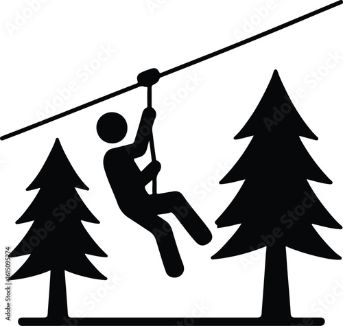 Silhouette zip lining adventure in forest vector illustrator