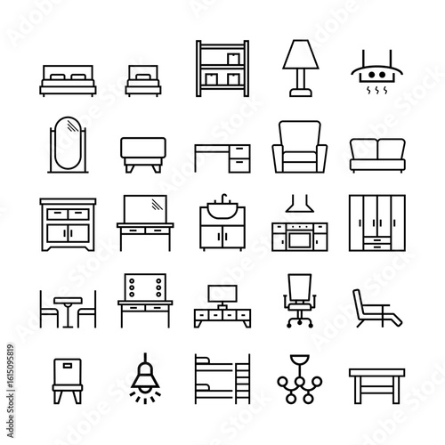Furniture line icon set. Home furniture icon set. vector illustration