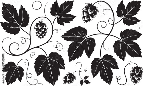 Black hop plant with leaves and cones vine