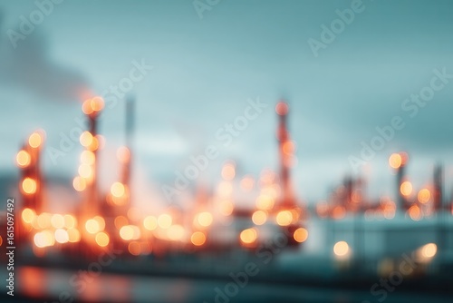 Blurred Background of An Industrial Refinery with Glowing Lights and Smoky Atmosphere Ideal for Website Background or Advertising Campaigns