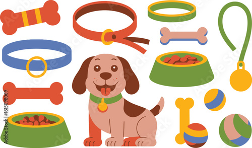 Cartoon Dog with Accessories and Toys puppy animal