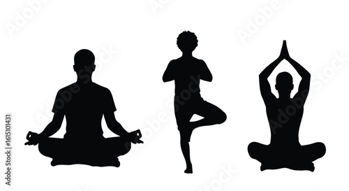 Vector silhouette illustration silhouettes of people practicing yoga and meditation in various poses