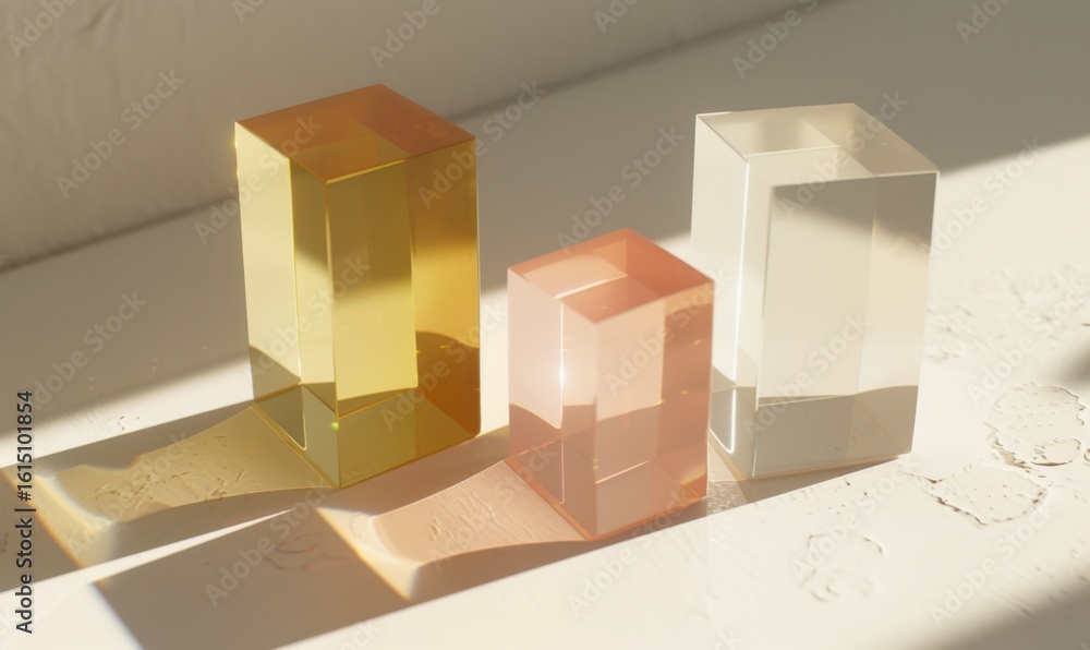 Obraz premium Translucent cubes in sunlight abstract glass shapes with warm tones