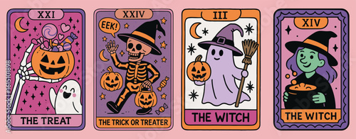 Jack-o’-lantern Halloween Tarot Card Set Vector composition