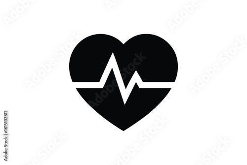 Free Download Black silhouette of a heart with a cardiogram line inside isolated on white background - GFXLoad