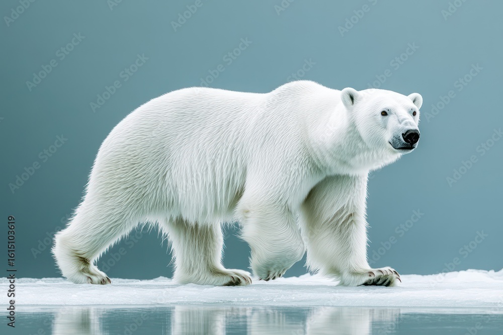 Fototapeta premium Polar bear walking with strong white frame