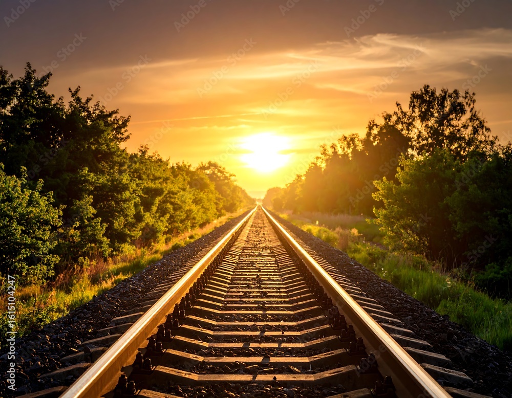 Fototapeta premium Sunset over train tracks