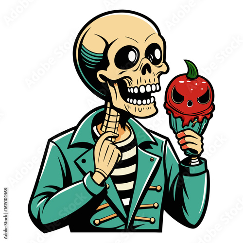 funny cartoon zombie funny vector design t-shirt streetwear skeleton eating ice cream
