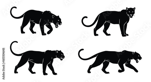 Vector silhouette illustration a collection of black panther silhouettes in various dynamic poses, showcasing their powerful and graceful forms