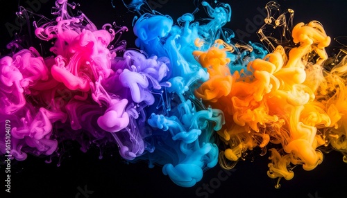 Colorful ink or smoke diffusion in water on black background
