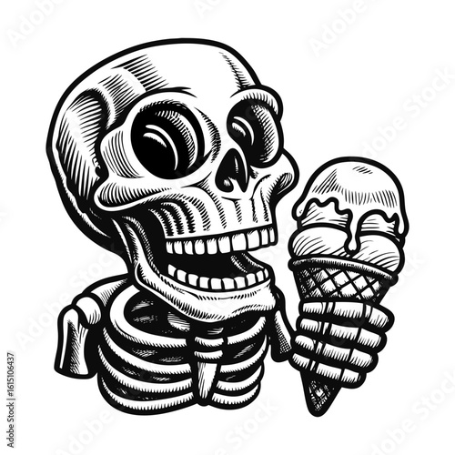 skull and crossbones funny vector design streetwear skeleton eating ice cream
