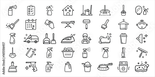 Collection of hand drawn cleaning service icons and symbols