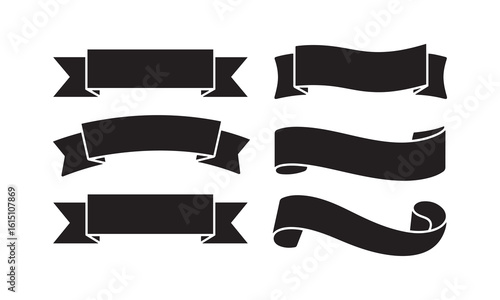 Ribbon Banner Set, A collection of  diverse black silhouette vector ribbons and banners in various styles