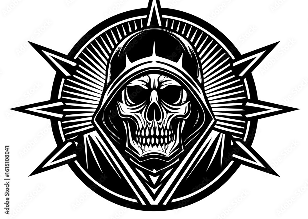 Naklejka premium Skull Warrior Emblem: Gothic Fantasy Symbol