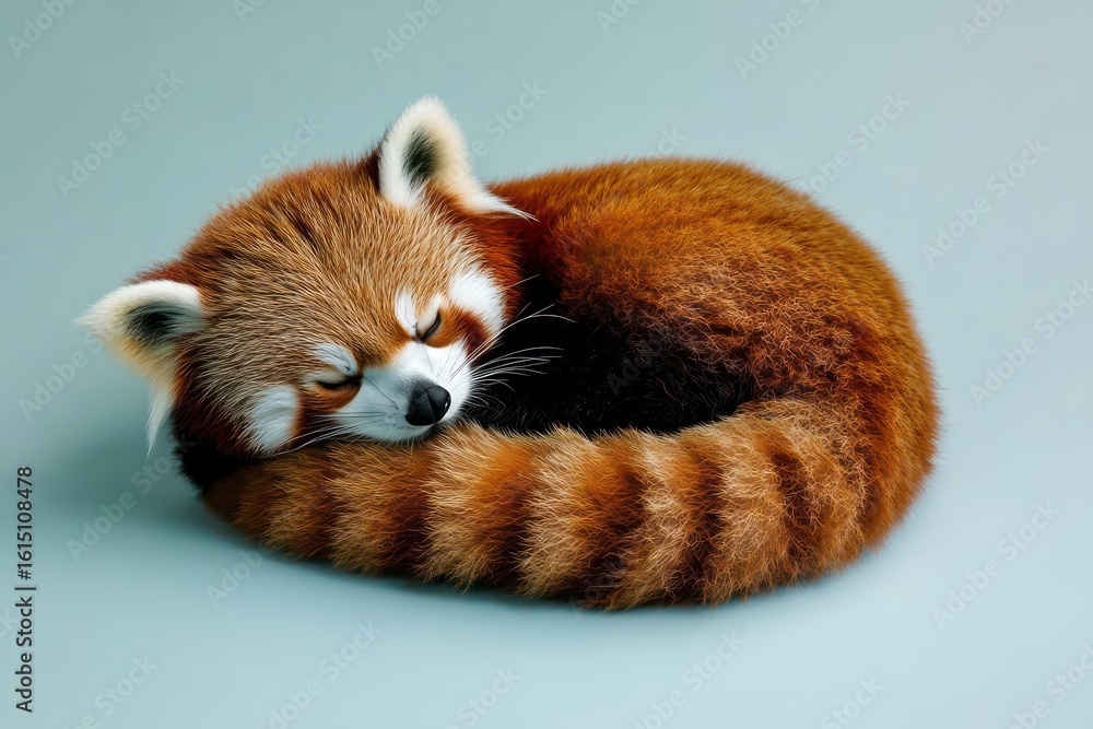 Obraz premium Curled up sleepy red panda with fluffy tail