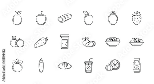Vector silhouette illustration a delightful assortment of food and drink icons, including fruits, bread, and beverages