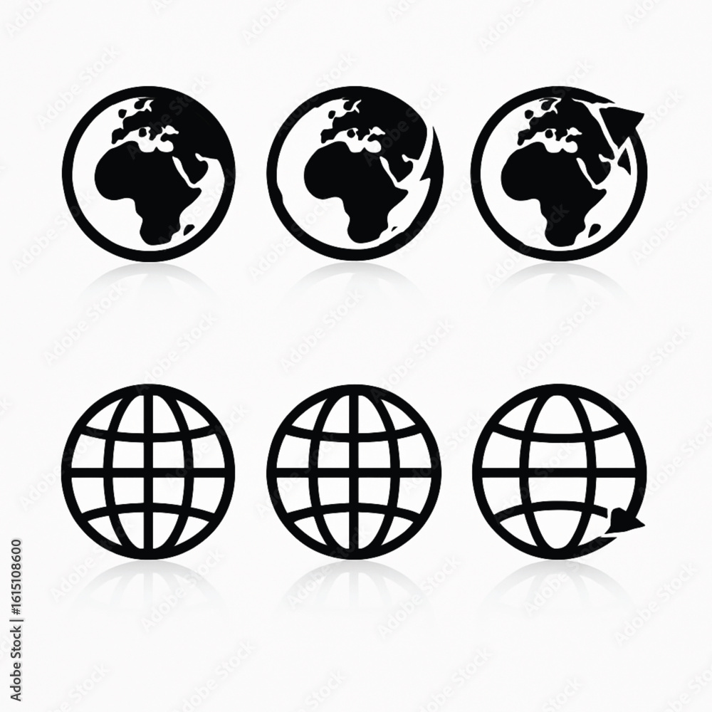 Black Globe Icons – Earth and Web Symbol Vector Set
Black Globe Icons – Earth and Web Symbol Vector Set