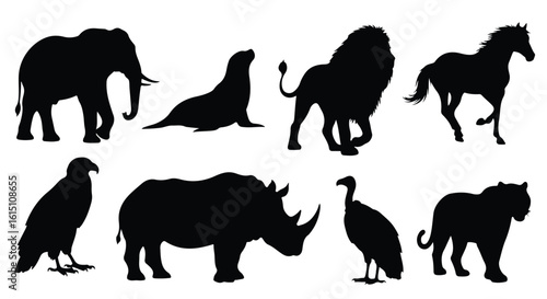 Vector silhouette illustration a striking collection of wildlife silhouettes featuring iconic african animals