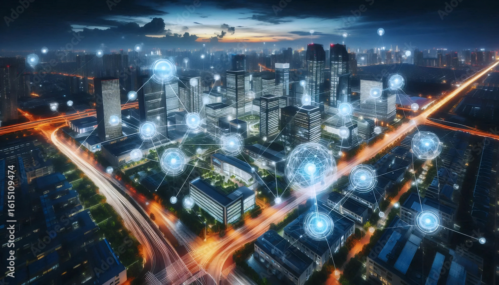 Fototapeta premium Smart-grid corporate campus, Ai generated image