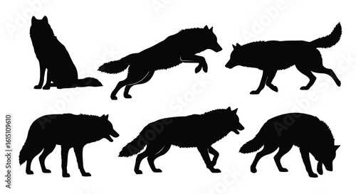 Silhouette vector set a dynamic silhouette pattern of wolves in motion, capturing their wild spirit and predatory grace