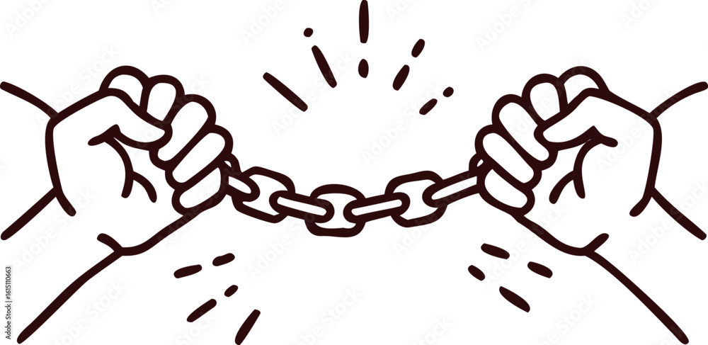 Obraz premium Two Hands Breaking a Chain with Red Outline on Transparent Background breaking chain freedom