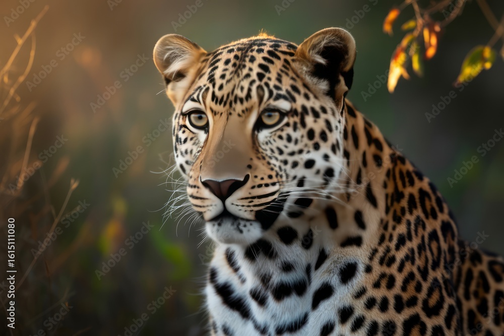Fototapeta premium Leopard face with spotted fur animal wildlife