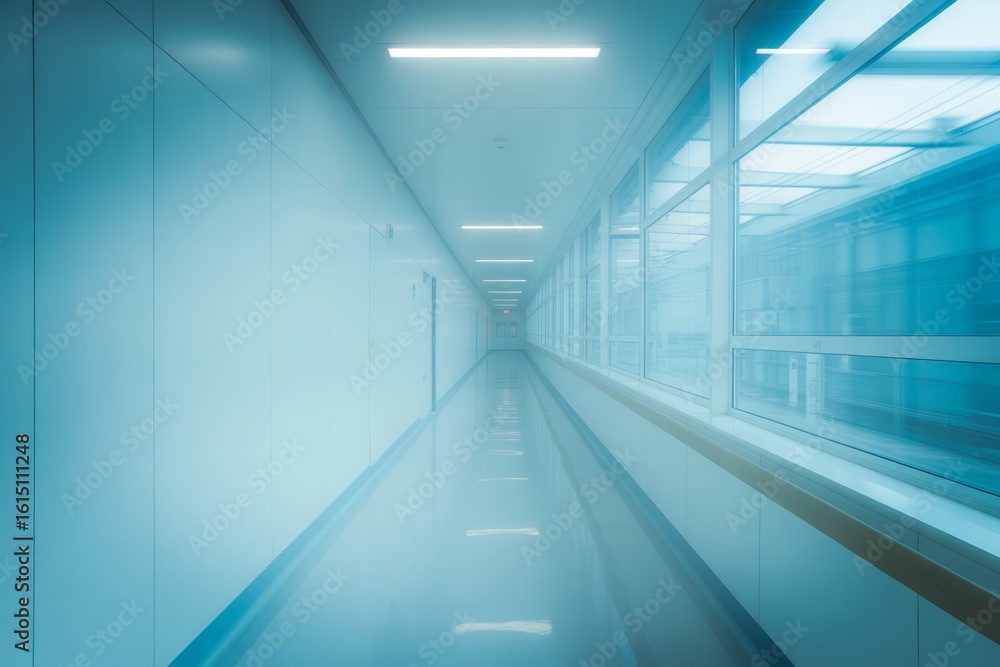 Obraz premium Long sterile corridor with bright lights hallway clean
