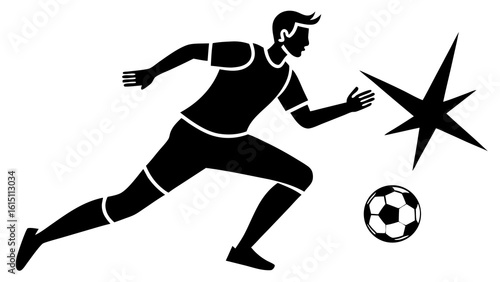 Powerful soccer kick action captured in a dynamic black and white vector illustration