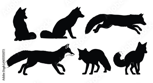 Silhouette vector set a collection of black fox silhouettes in various poses on a white background