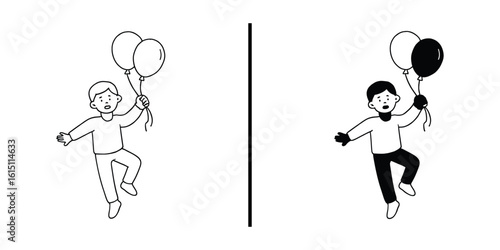 Celebratory Freedom with Balloons: A playful illustration of a person joyfully holding aloft a cluster of balloons, embodying the spirited essence of celebration and jubilation.