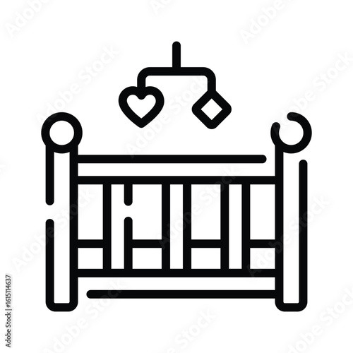 Premium outline icon of wooden cradle with hanging toy
