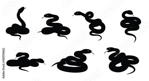 Silhouette vector set a collection of black snake silhouettes in various coiled and slithering poses
