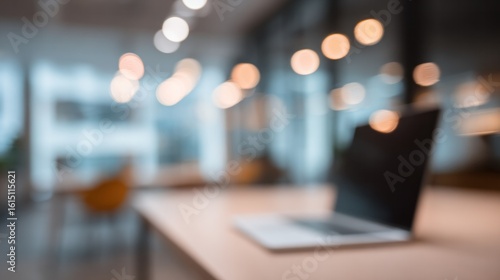 Wallpaper Mural Blurred Background of Modern Office Workspace with Laptop and Soft Bokeh Lighting for Website Background or Corporate Presentation Torontodigital.ca