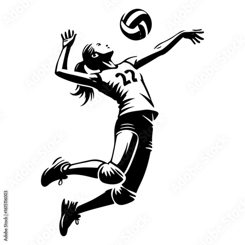Female Volleyball Player Springs Up To Deliver A Forceful Jump Serve