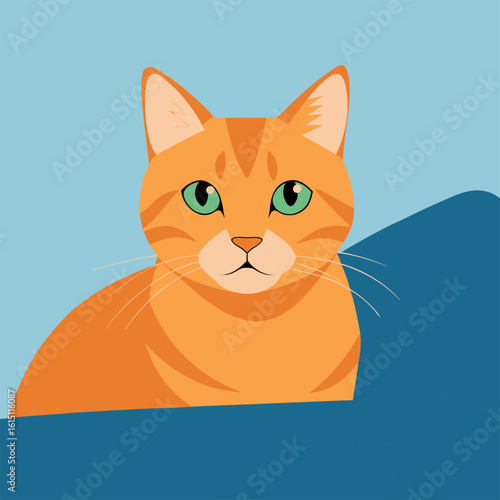 Closeup Portrait of Ginger Domestic Cat Lying on Table