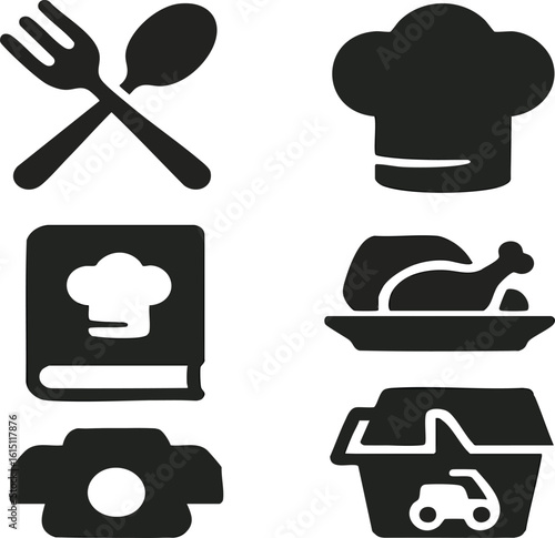 Chef hat recipe book food delivery restaurant cooking fork spoon culinary cuisine kitchen gastronomy