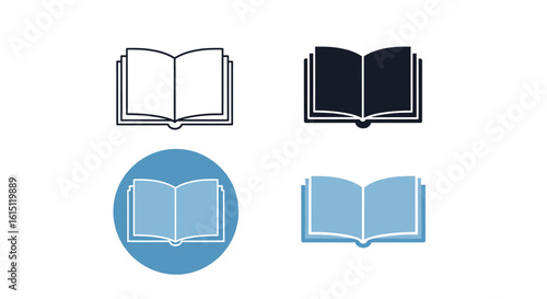 Set of Open Book Icons in Different Styles

