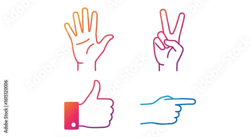 Set of Hand Gesture Icons with Colorful Gradient


