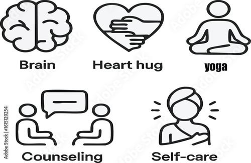 Brain heart hug meditation counseling self care mental health wellness therapy support mindfulness concept