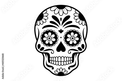 Decorated Sugar Skull Outline day of the dead dia de los muertos