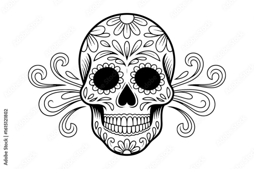 Fototapeta premium Ornate Sugar Skull with Swirls day of the dead decorative