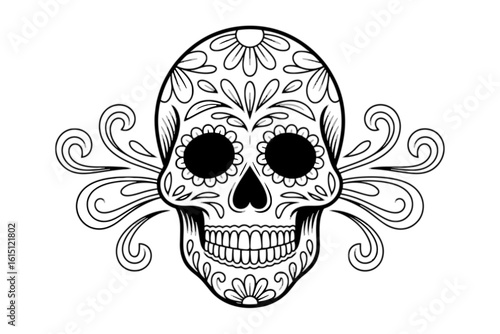 Ornate Sugar Skull with Swirls day of the dead decorative