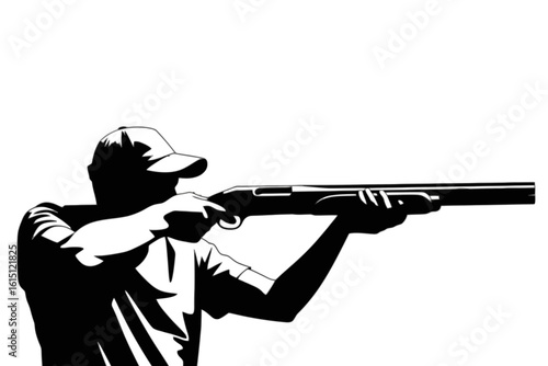 Person aiming a shotgun shooting sport